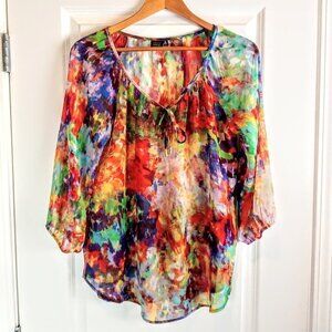 Saks Fifth Avenue Black Label Multicolor Sheer Tunic Top